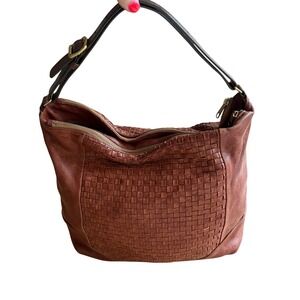 $300 J. CREW Woven Italian Leather Hobo Shoulder Bag Purse‎ Brown Boho Slouchy